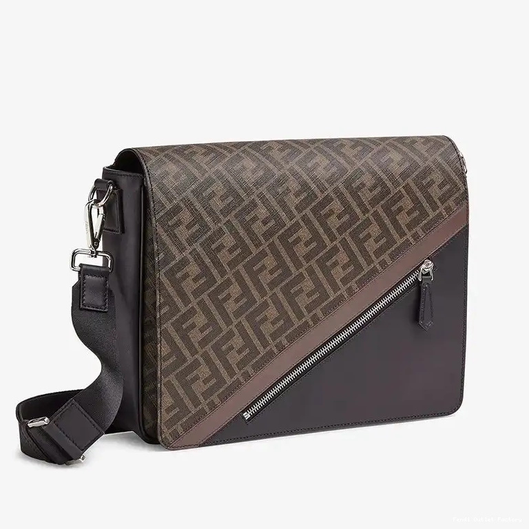 Vintage HOT Fendi FF Large Messenger Motif In Brown Bag Fabric 0627